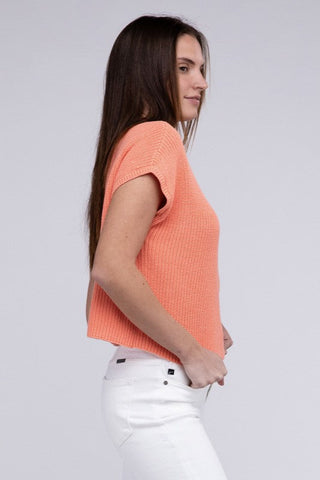 Mock Neck Short Sleeve Cropped Sweater  *Online Only* - Premium  at Lonnys NY - Just $35! Shop Womens clothing now 