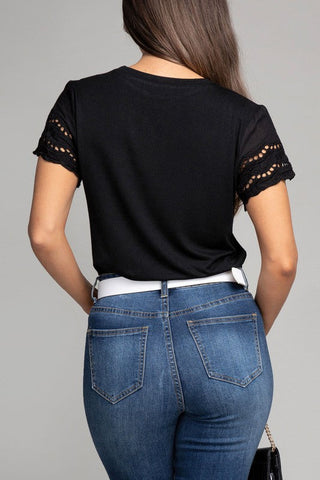 Embroidered eyelet sleeve tee *Online Only* - Premium  from Nuvi Apparel - Just $30! Shop now 