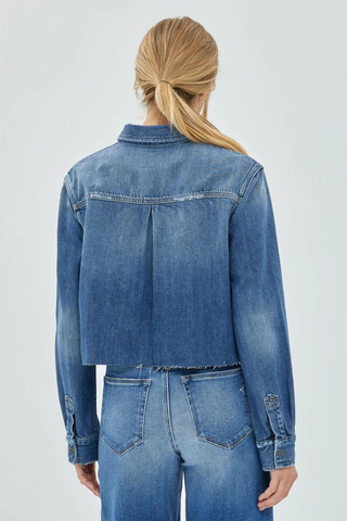 Hidden Jeans Medium Wash Cropped Denim Shirt - Premium Shirts & Tops at Lonnys NY - Just $79! Shop Womens clothing now 