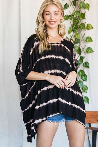 STRIPED TIE DYE ROUND NECK TUNIC  *Online Only* - Premium  at Lonnys NY - Just $60! Shop Womens clothing now 