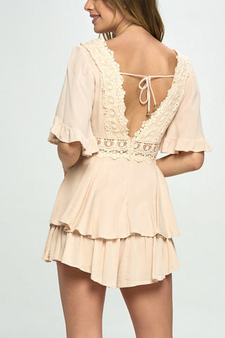 Flutter Sleeved Rompter with Crochet Trim - Premium romper at Lonnys NY - Just $75.50! Shop Womens clothing now 