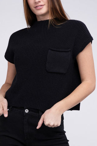 Mock Neck Short Sleeve Cropped Sweater  *Online Only* - Premium  at Lonnys NY - Just $35! Shop Womens clothing now 