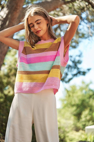 Crochet Multi Striped Pullover Knit Sweater Vest *Online Only* - Premium Shirts & Tops from Davi & Dani - Just $59.20! Shop now 