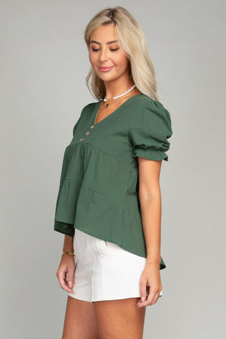 Button Front Puff Sleeve Blouse  *Online Only* - Premium  at Lonnys NY - Just $40! Shop Womens clothing now 