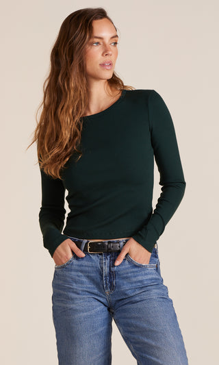 Bobi Crew Neck Curved Hem Long Sleeve Tee
