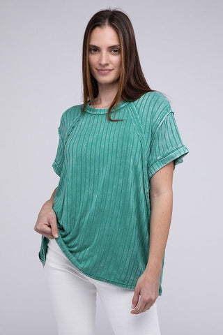 Ribbed Raglan Dolman Sleeve Boat-Neck Top - Premium  at Lonnys NY - Just $35! Shop Womens clothing now 