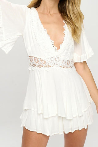 Flutter Sleeved Rompter with Crochet Trim - Premium romper at Lonnys NY - Just $75.50! Shop Womens clothing now 