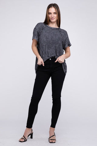 Ribbed Raglan Dolman Sleeve Boat-Neck Top - Premium  at Lonnys NY - Just $35! Shop Womens clothing now 