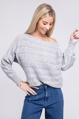 Boat Neck Cable Knit Sweater *Online Only* - Premium  from Nuvi Apparel - Just $32! Shop now 