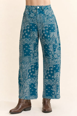 61 Jane Bandana Print High Rise Barrel Jeans