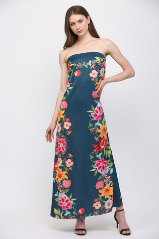 61 Jane Botanical Tube Top Maxi Dress – Strapless Back Zip Navy / M / fd33204