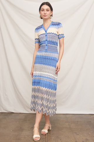 61 Jane Chevron Pointelle Knit Skirt and Cardi Set