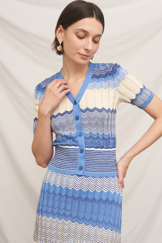 61 Jane Chevron Pointelle Knit Skirt and Cardi Set