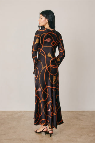 61 Jane Satiny Bell Sleeve Midi Dress