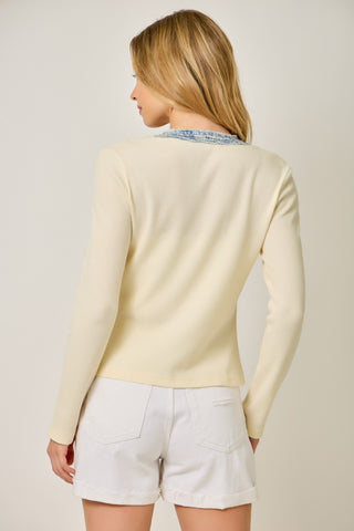 61 Jane Denim Trim Henley Top