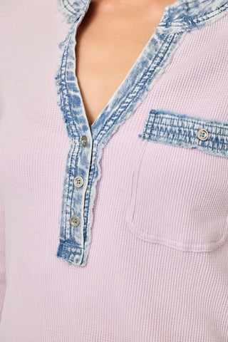 61 Jane Denim Trim Henley Top