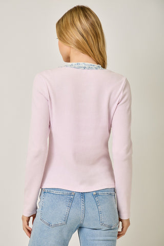 61 Jane Denim Trim Henley Top