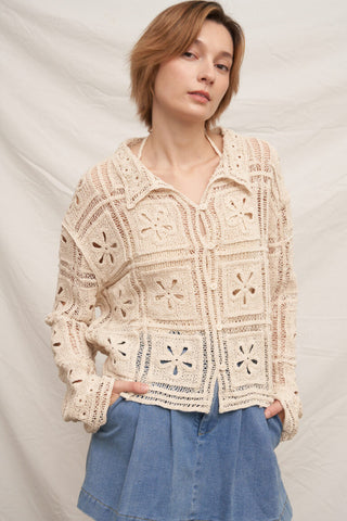61 Jane Collared Crochet Cardigan Top