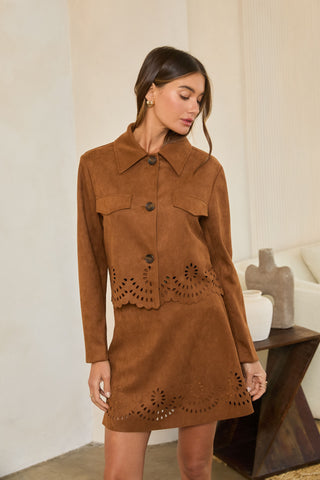 61 Jane Faux Suede Eyelet Jacket