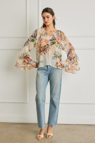 61 Jane Bell Sleeve Floral Blouse