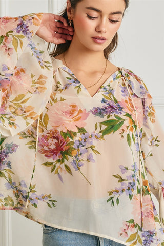 61 Jane Bell Sleeve Floral Blouse
