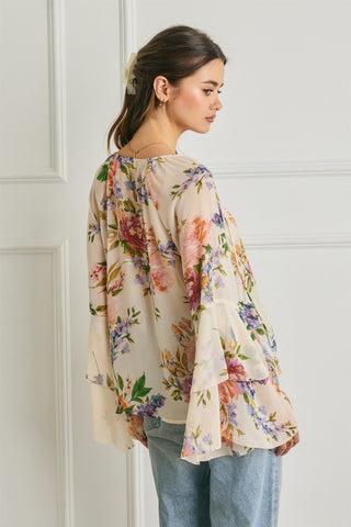 61 Jane Bell Sleeve Floral Blouse