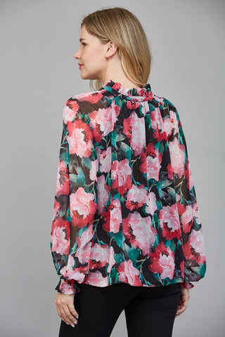 61 Jane Floral Keyhole Tie Neck Blouse