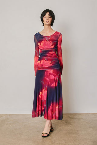 61 Jane Floral Mesh Ruched Maxi Dress
