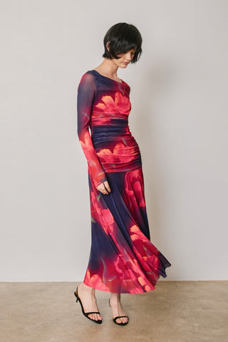 61 Jane Floral Mesh Ruched Maxi Dress