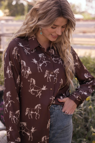 61 Jane Horse Print Button Down Shirt