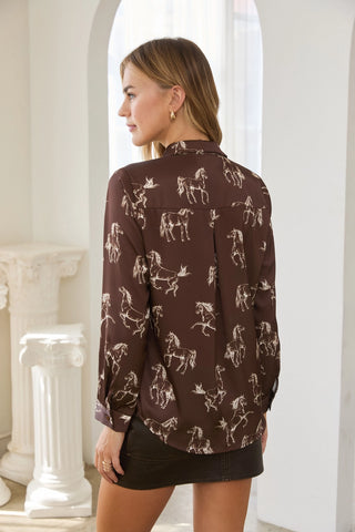 61 Jane Horse Print Button Down Shirt