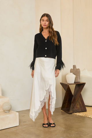 61 Jane Jewel Button Feather Trim Cardigan