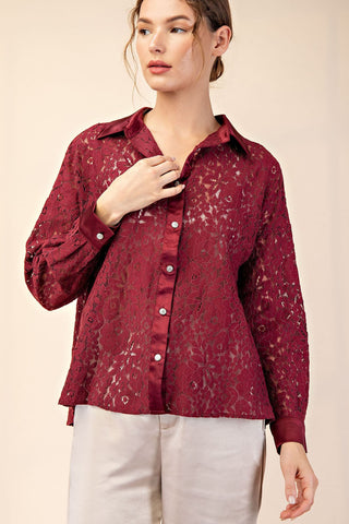 61 Jane Lace Floral Button Down Shirt