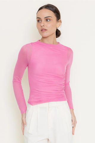 61 Jane Ruched Mock Neck Long Sleeve Shirt