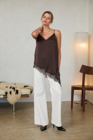 61 Jane Crinkle Satin Asymmetrical Cami Tunic