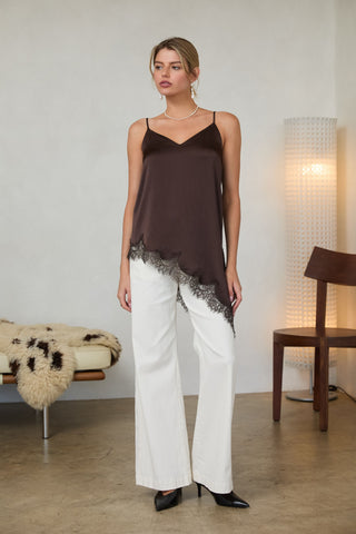 61 Jane Crinkle Satin Asymmetrical Cami Tunic