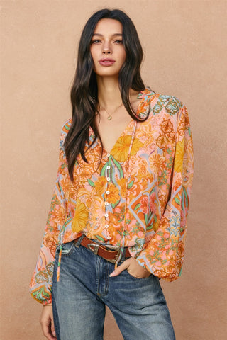 61 Jane Paisley Print Balloon Sleeve Blouse