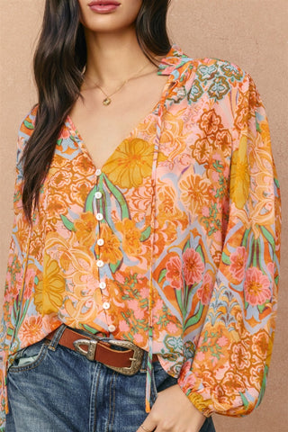 61 Jane Paisley Print Balloon Sleeve Blouse
