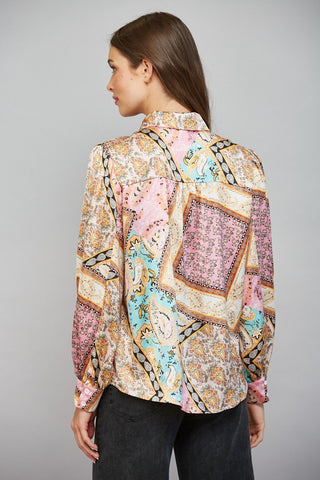 61 Jane Patchwork Printed Button Up Blouse