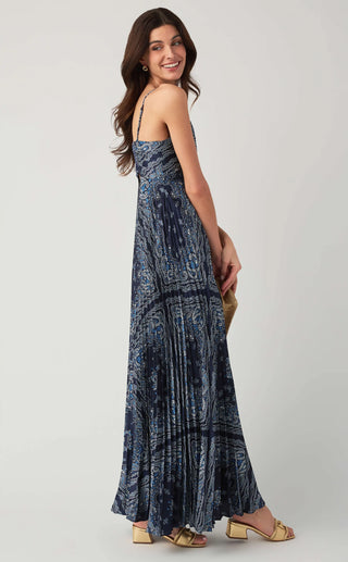 61 Jane Pleated Bandana Print Maxi Dress
