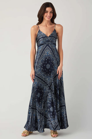61 Jane Pleated Bandana Print Maxi Dress