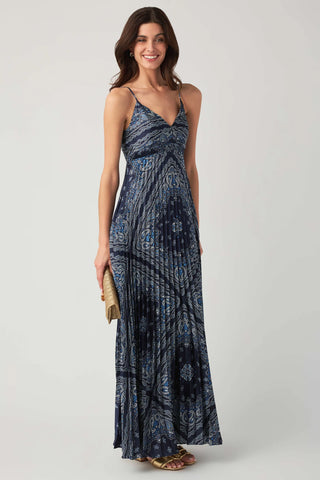 61 Jane Pleated Bandana Print Maxi Dress