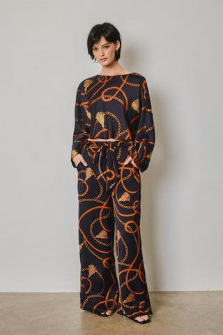 61 Jane Printed Satiny Wide Leg Trousers