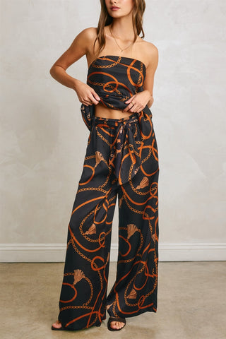 61 Jane Printed Satiny Wide Leg Trousers