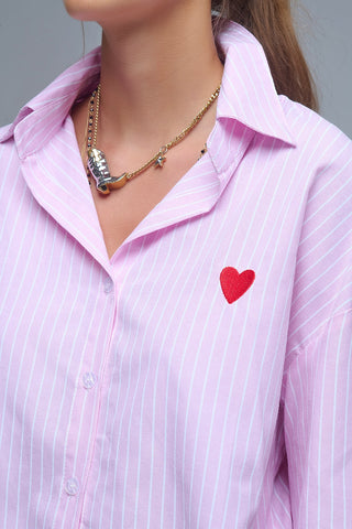 61 Jane Heart Embroidered Striped Shirt