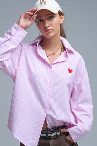 61 Jane Heart Embroidered Striped Shirt