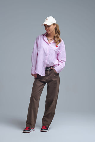 61 Jane Heart Embroidered Striped Shirt