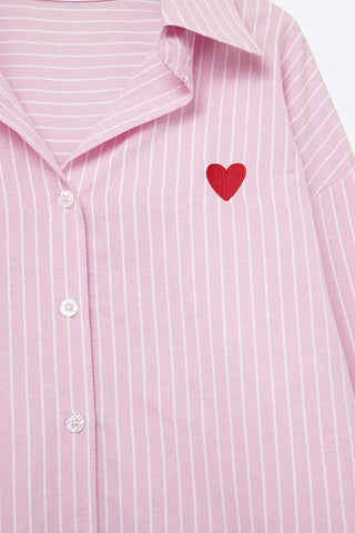 61 Jane Heart Embroidered Striped Shirt