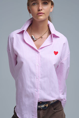 61 Jane Heart Embroidered Striped Shirt
