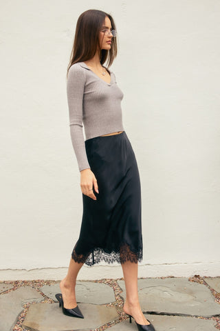 61 Jane Satiny Lace Hem Pencil Skirt